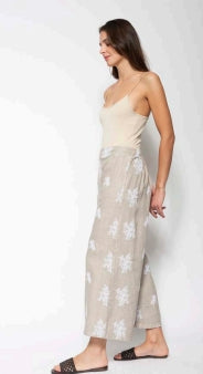 BlueBerry Italia - Embroidered Linen Trousers in Fango - 23027-RF