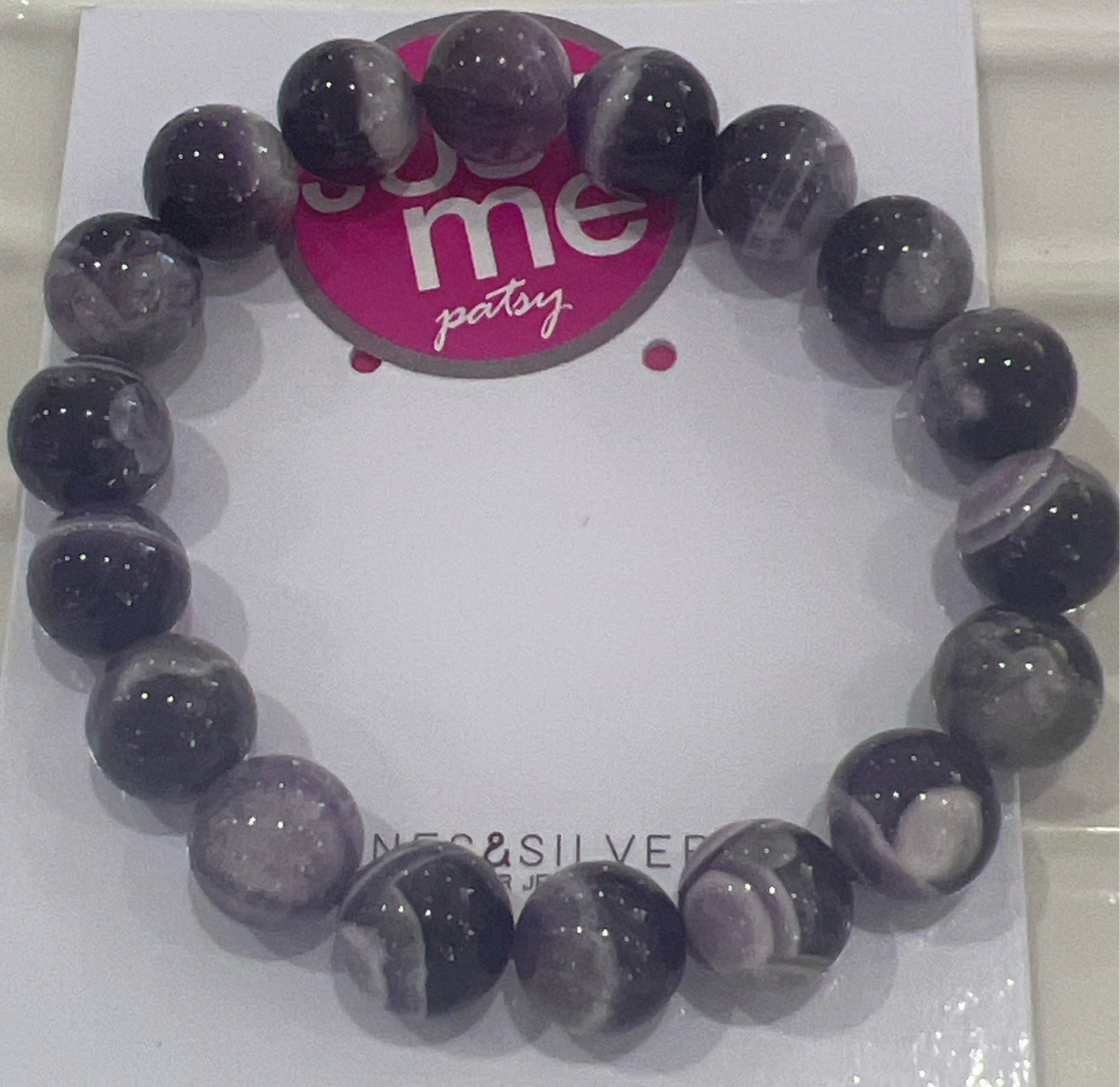Stones & Silver Chevron Amethyst Stretch Bracelet
