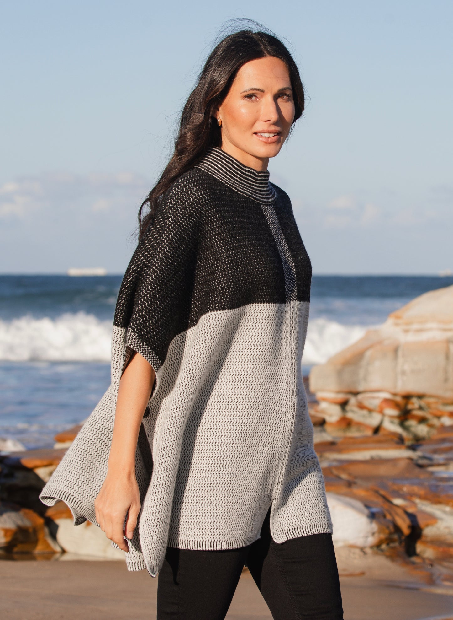 See Saw Australia - Jacquard Poncho Australian Wool Blend