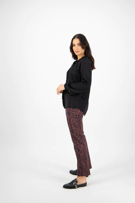 Vassalli - Plain V Neck Top with Front Frill and Neck Ties 4404 Black