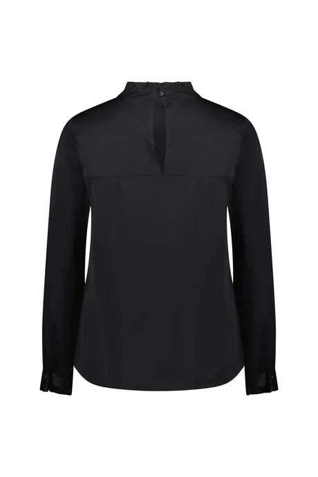 Vassalli - Plain Ruffle Neck Top with Pleat Front 4408 Black