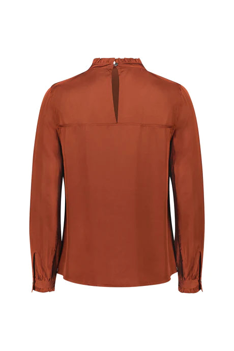 Vassalli - Plain Ruffle Neck Top with Pleat Front 4408 Fox