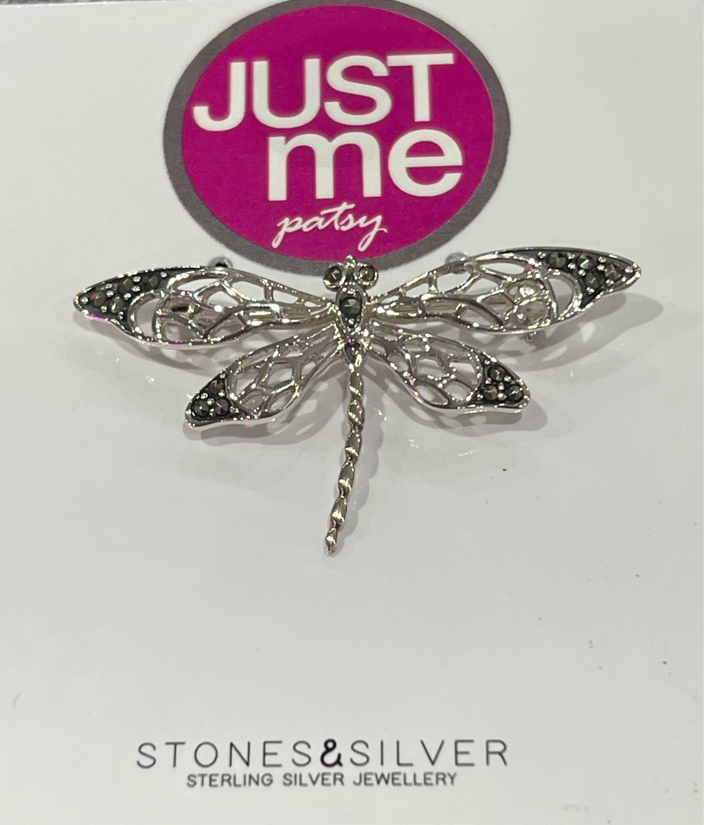 Stones & Silver Dragonfly Marcasite Brooch