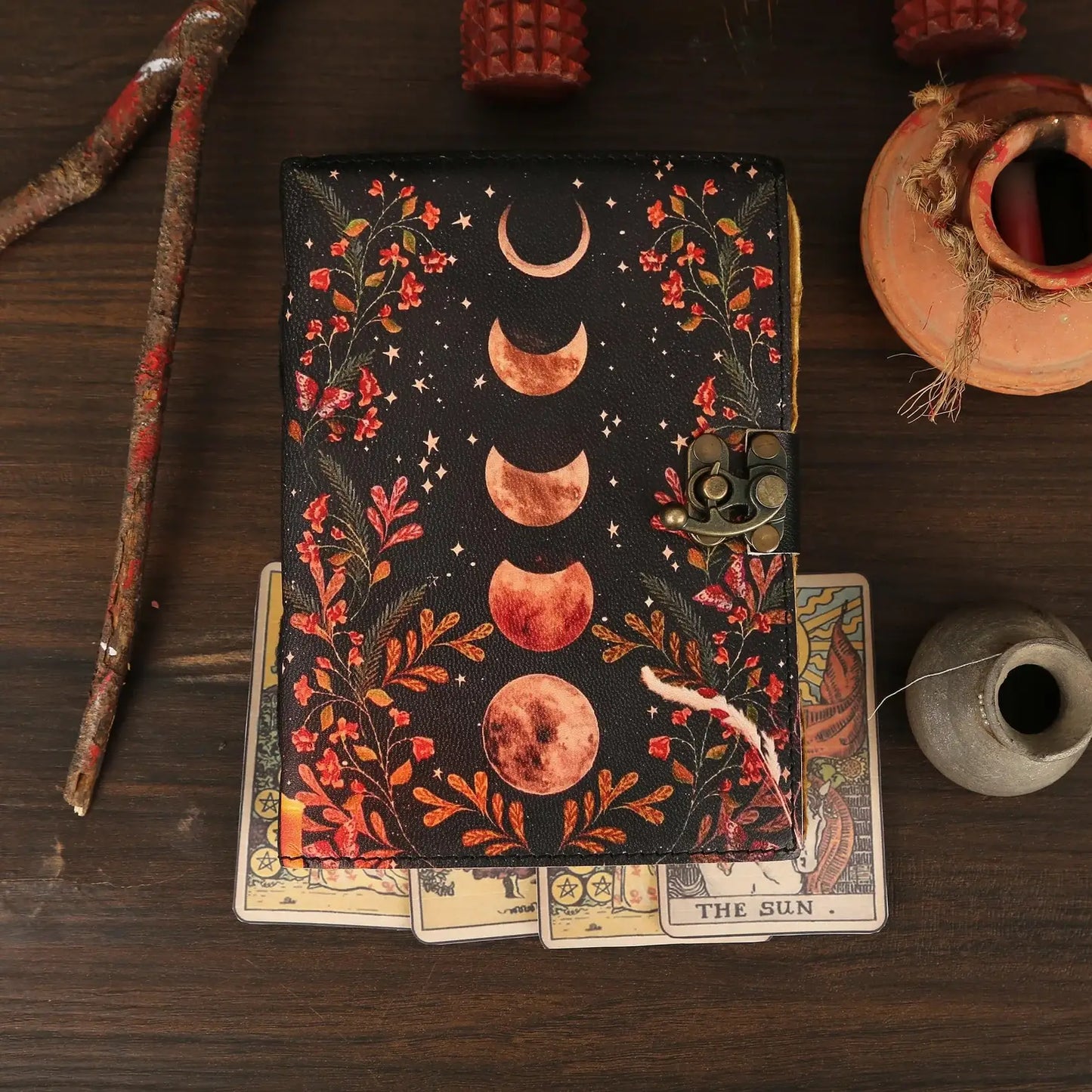 Vintage Leather Journal Notebook Diary with Moon Print