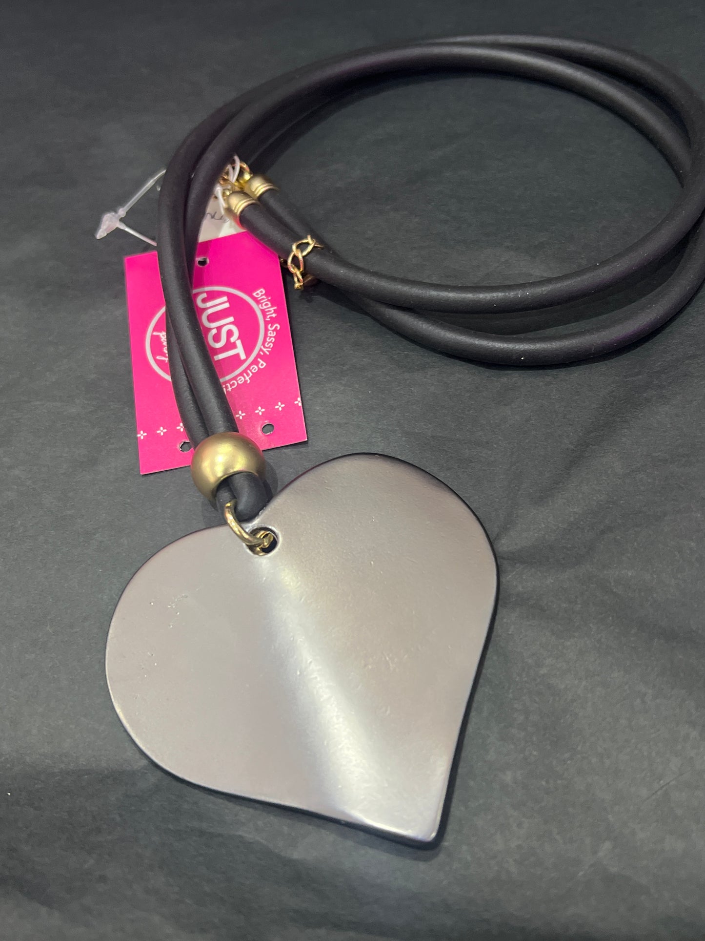 Bel-Eve Design Courtney Rubber Necklace w Hearts Stainless Steel