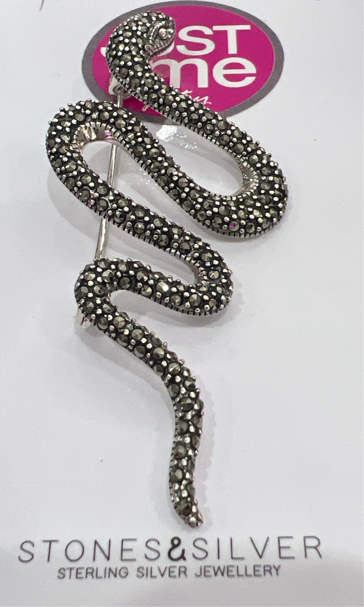 Stones & Silver 70mm Snake Marcasite Brooch