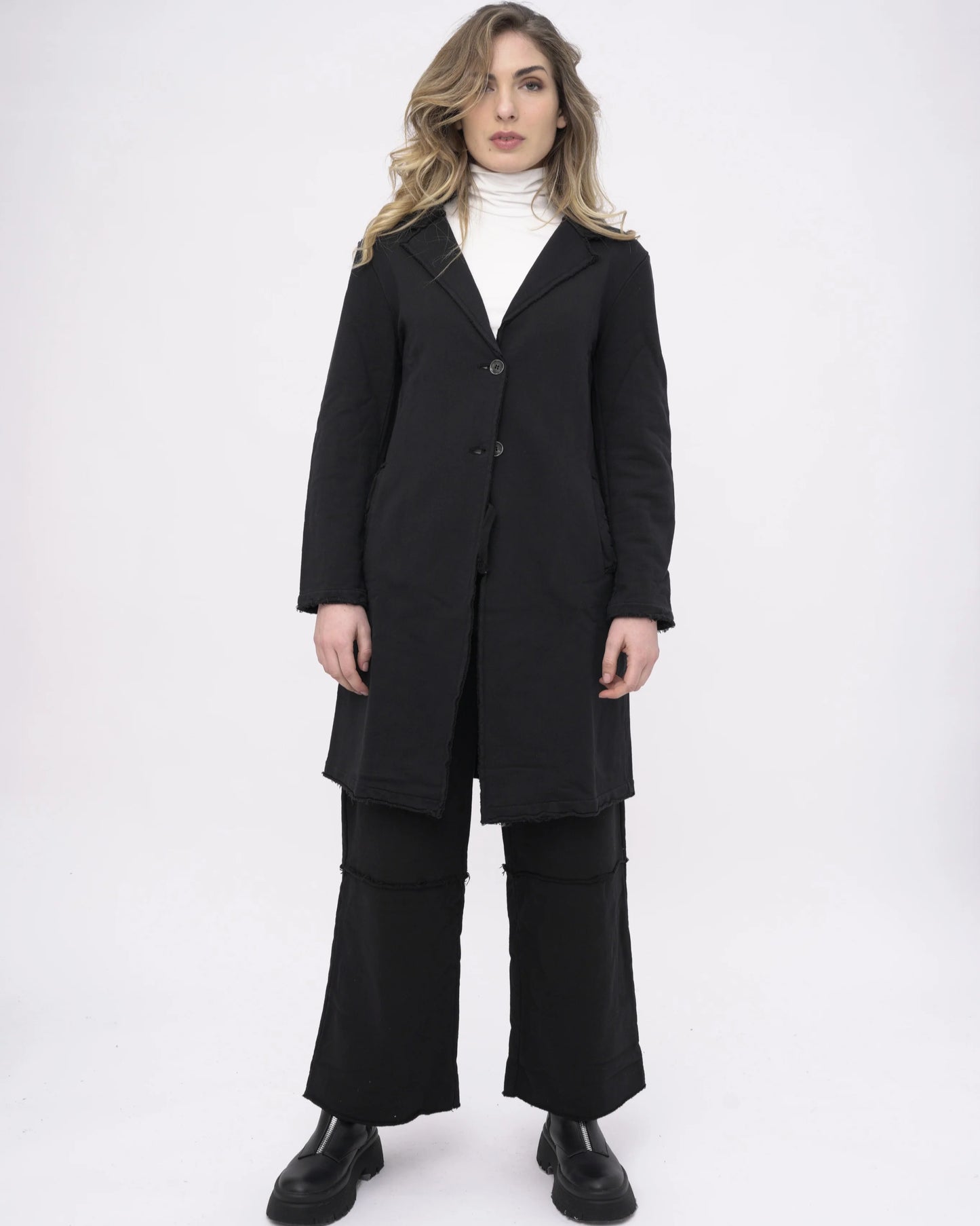Amici by Baci - Single-Breasted Raw Seam Overcoat Black - 8101388BLKXS