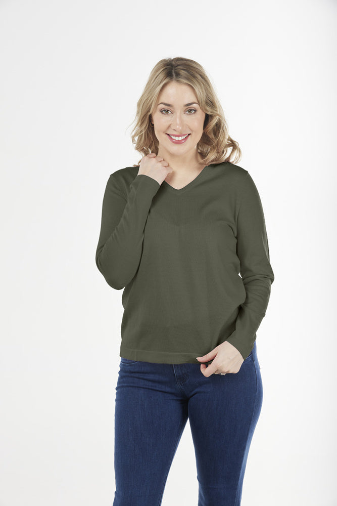 Fields Knitwear - Essential Vee Neck Pullover Green Marl FB3415