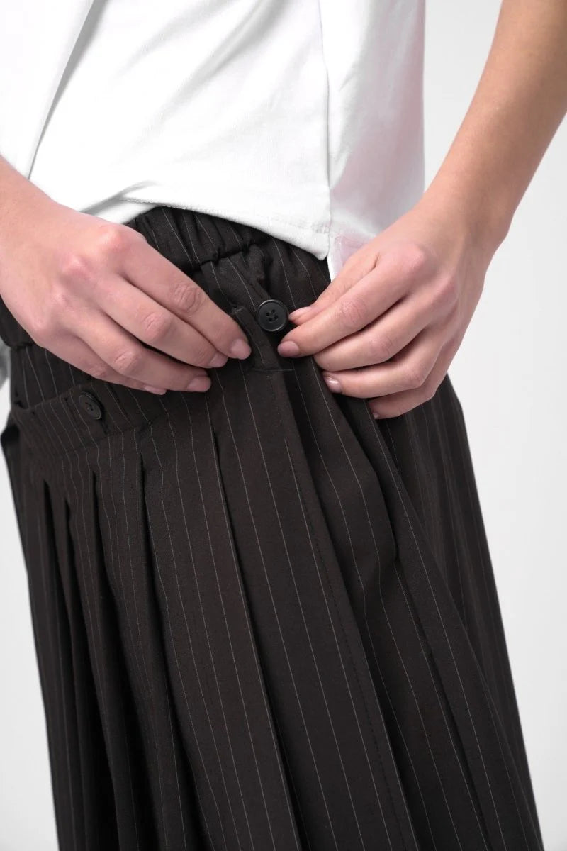 Baci - Striped Pleated Skirt Pant Black - 79202416STRS