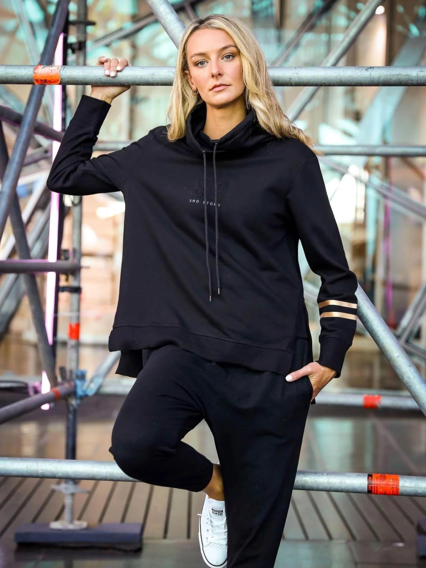 3rd Story Darcy Golden Stripes Logo Sweater