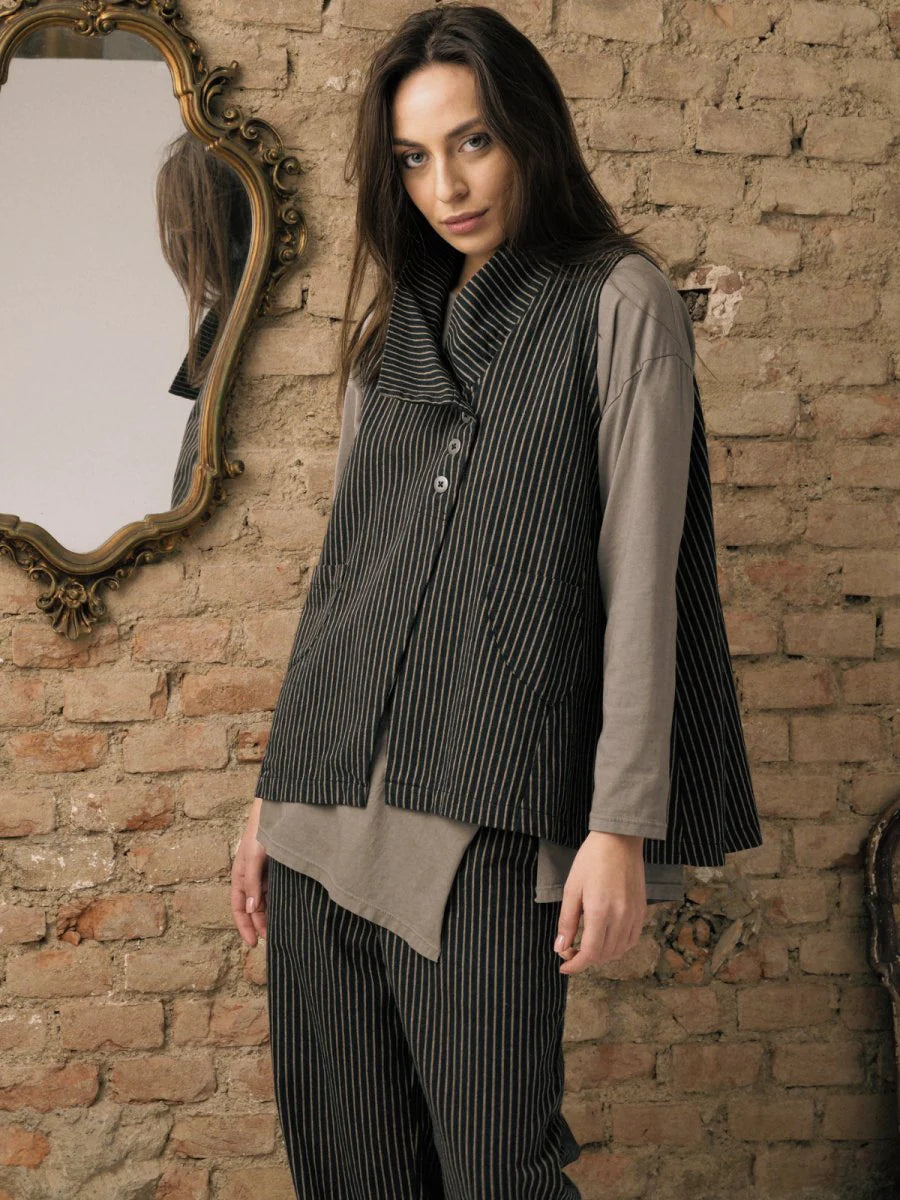 Baci / Amici Italy Asymmetrical Striped Vest Black Stripe 3012019BLKSTRXS