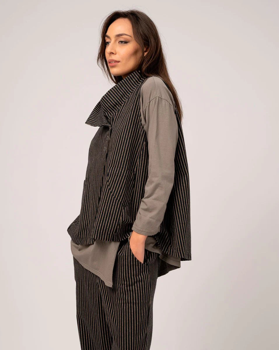 Baci / Amici Italy Asymmetrical Striped Vest Black Stripe 3012019BLKSTRXS