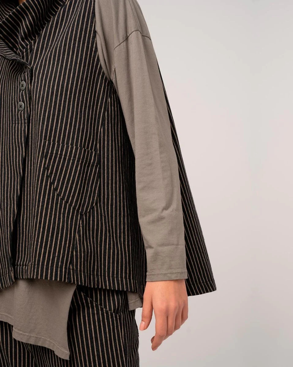 Baci / Amici Italy Asymmetrical Striped Vest Black Stripe 3012019BLKSTRXS