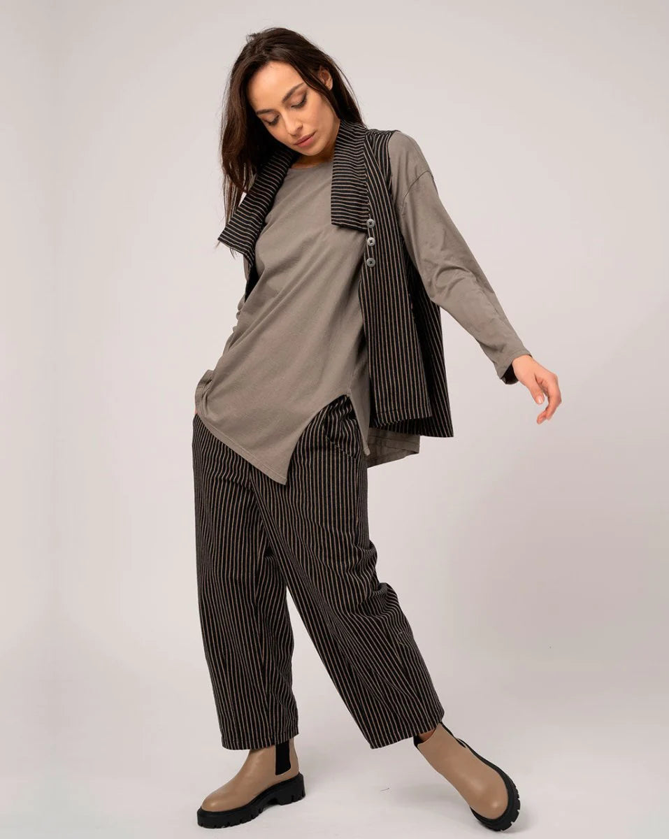 Baci / Amici Italy Asymmetrical Striped Vest Black Stripe 3012019BLKSTRXS