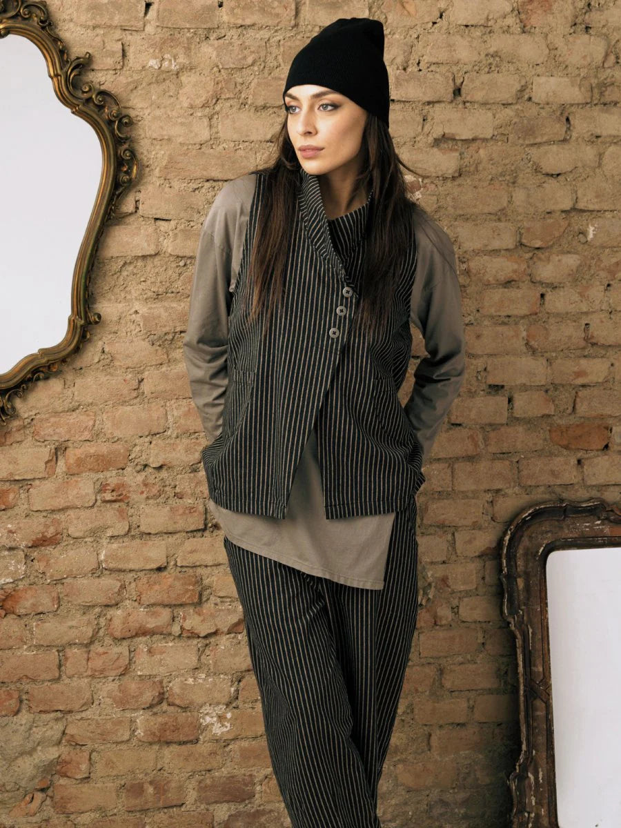 Baci / Amici Italy Asymmetrical Striped Vest Black Stripe 3012019BLKSTRXS
