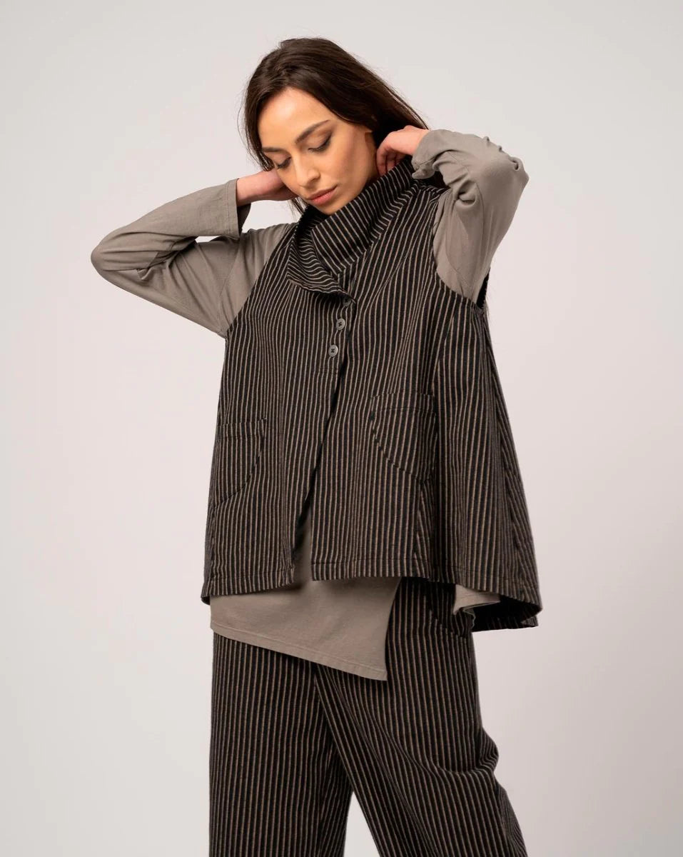 Baci / Amici Italy Asymmetrical Striped Vest Black Stripe 3012019BLKSTRXS