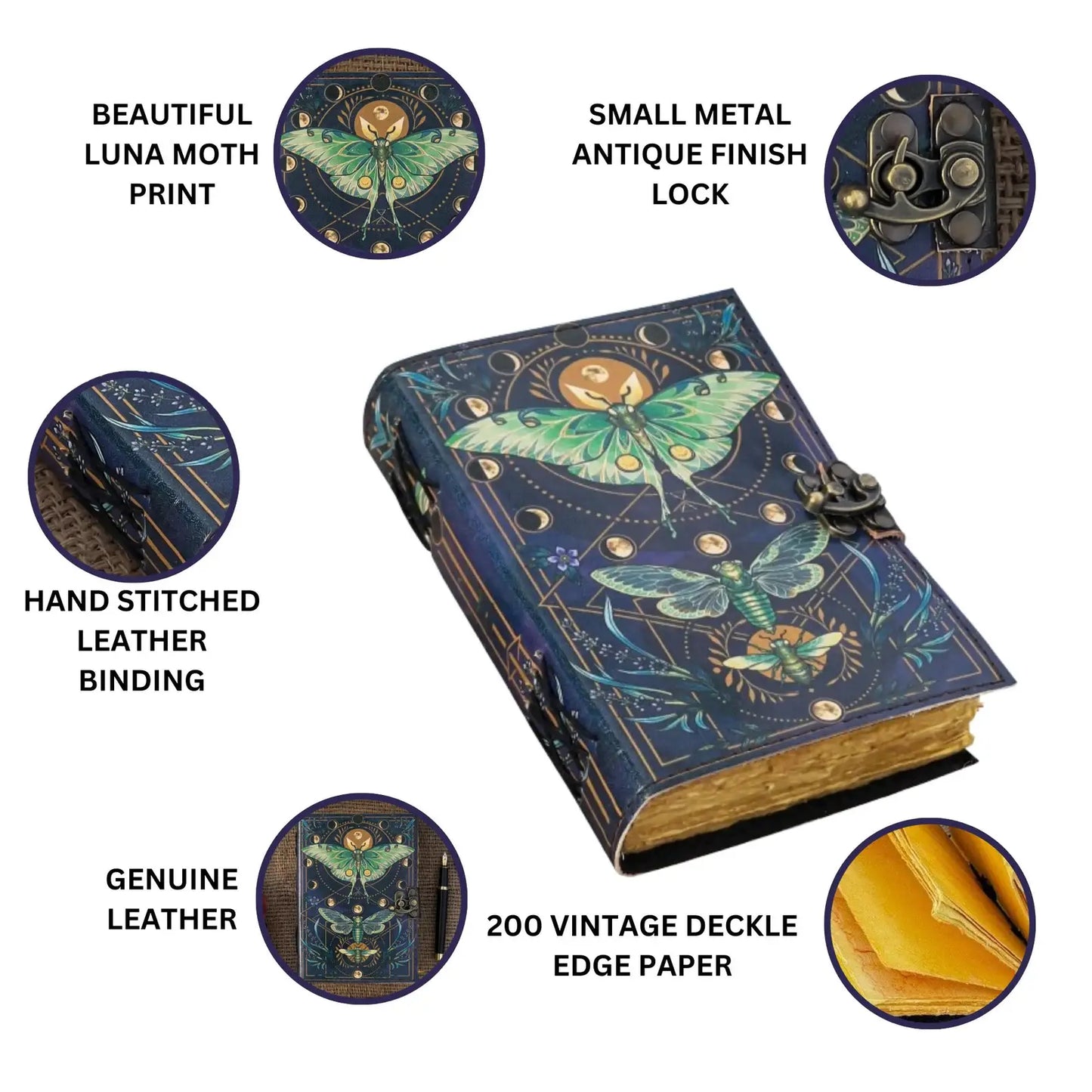 Vintage Leather Journal Notebook with Butterfly Print