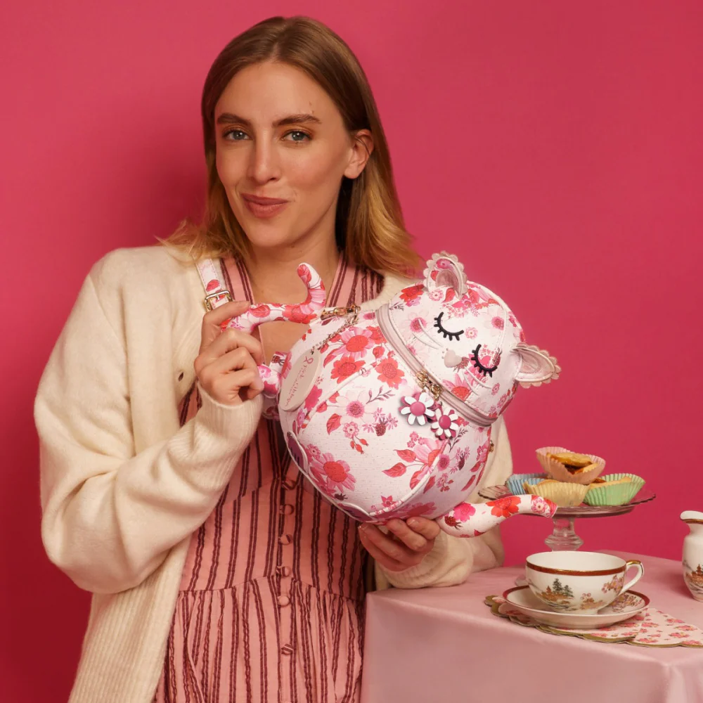 Vendula London Perfectly Pink Afternoon Tea Bus Kitty Teapot Handbag Available Now