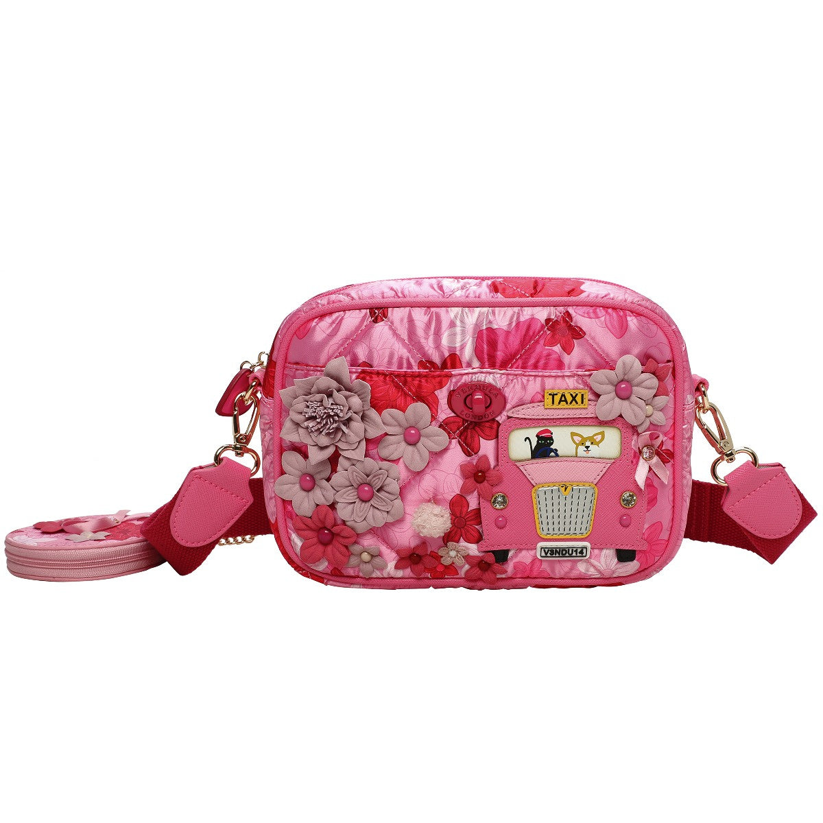 Vendula London - Pink Ribbon London Cats & Corgis Floral Camera Bag