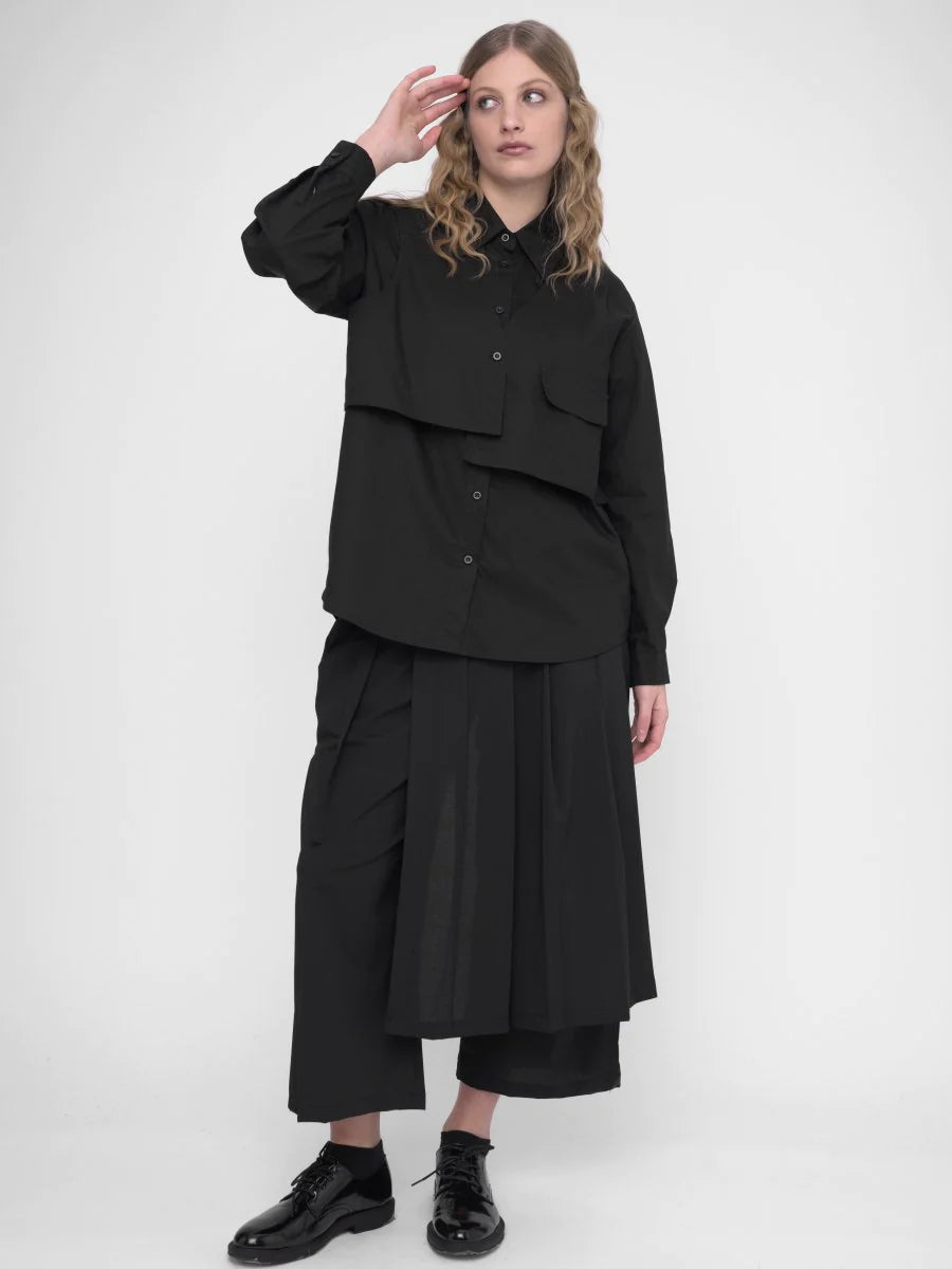 Baci - Overlay Buttoned Long Sleeve Shirt Black - 306019BLKXS