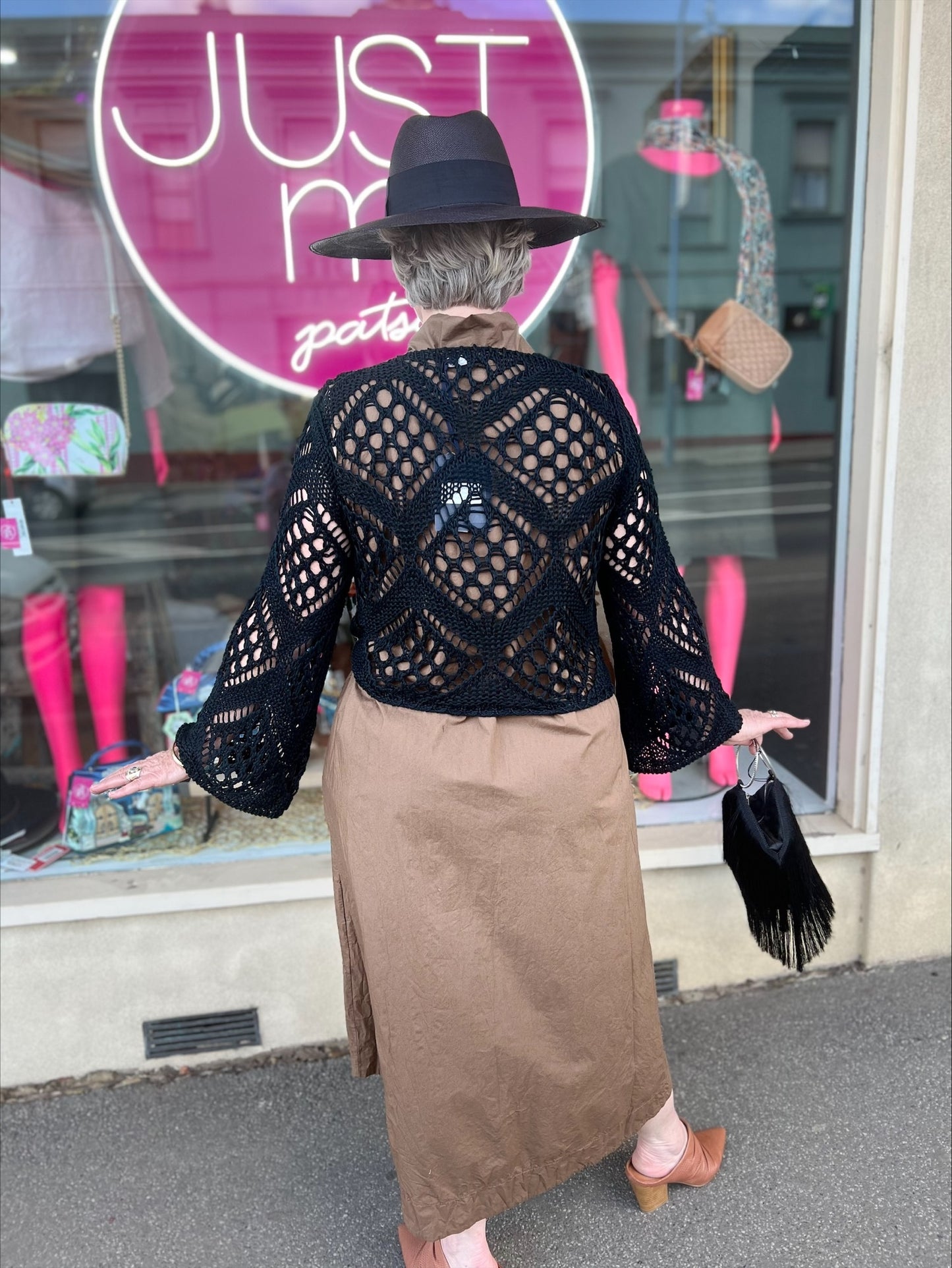 Baci - Handmade Fishnet Tie-Waist Cardigan in Black | 7201799