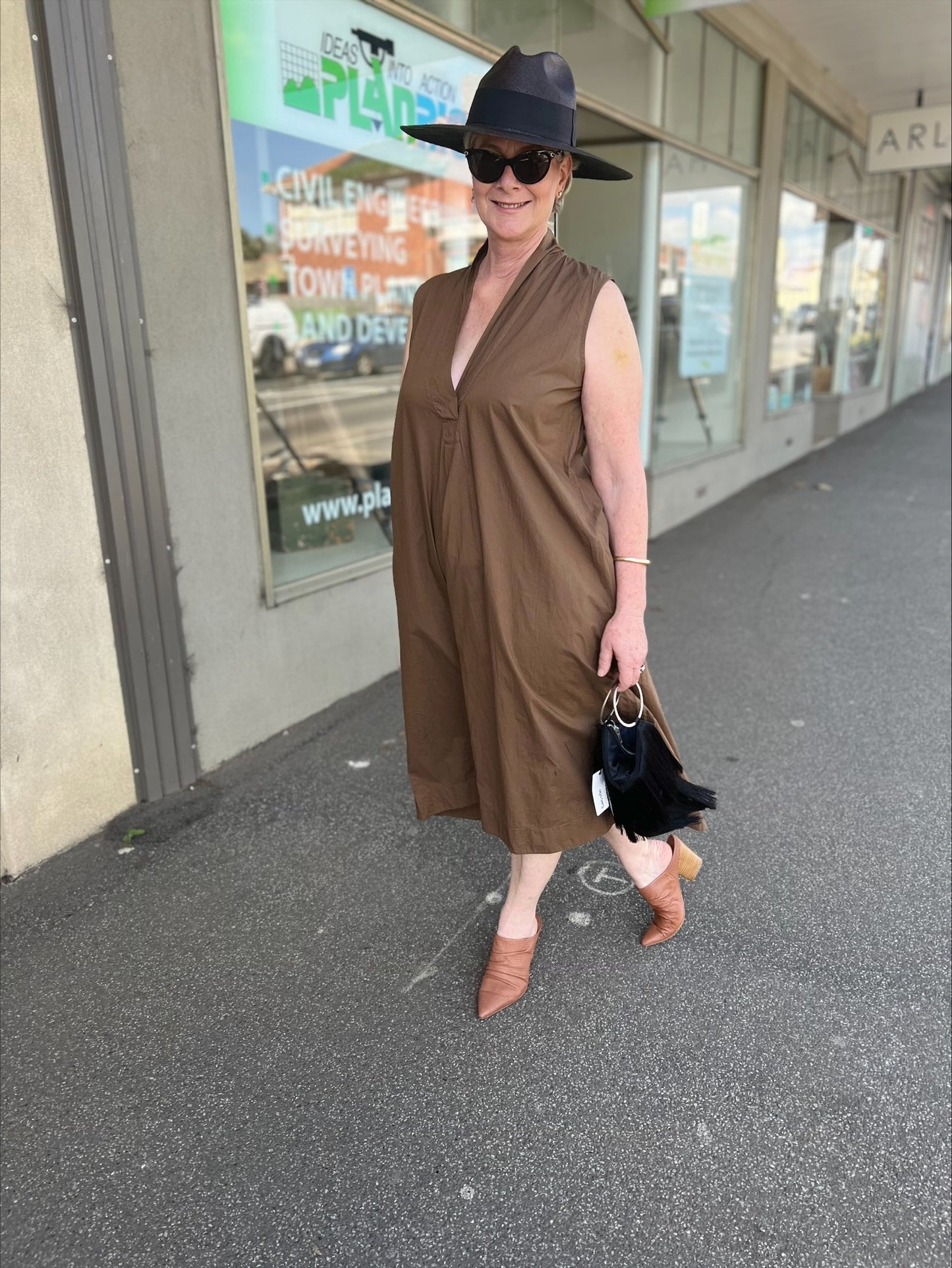Baci - Organic Cotton Swan Neck Sleeveless Dress in Nutella