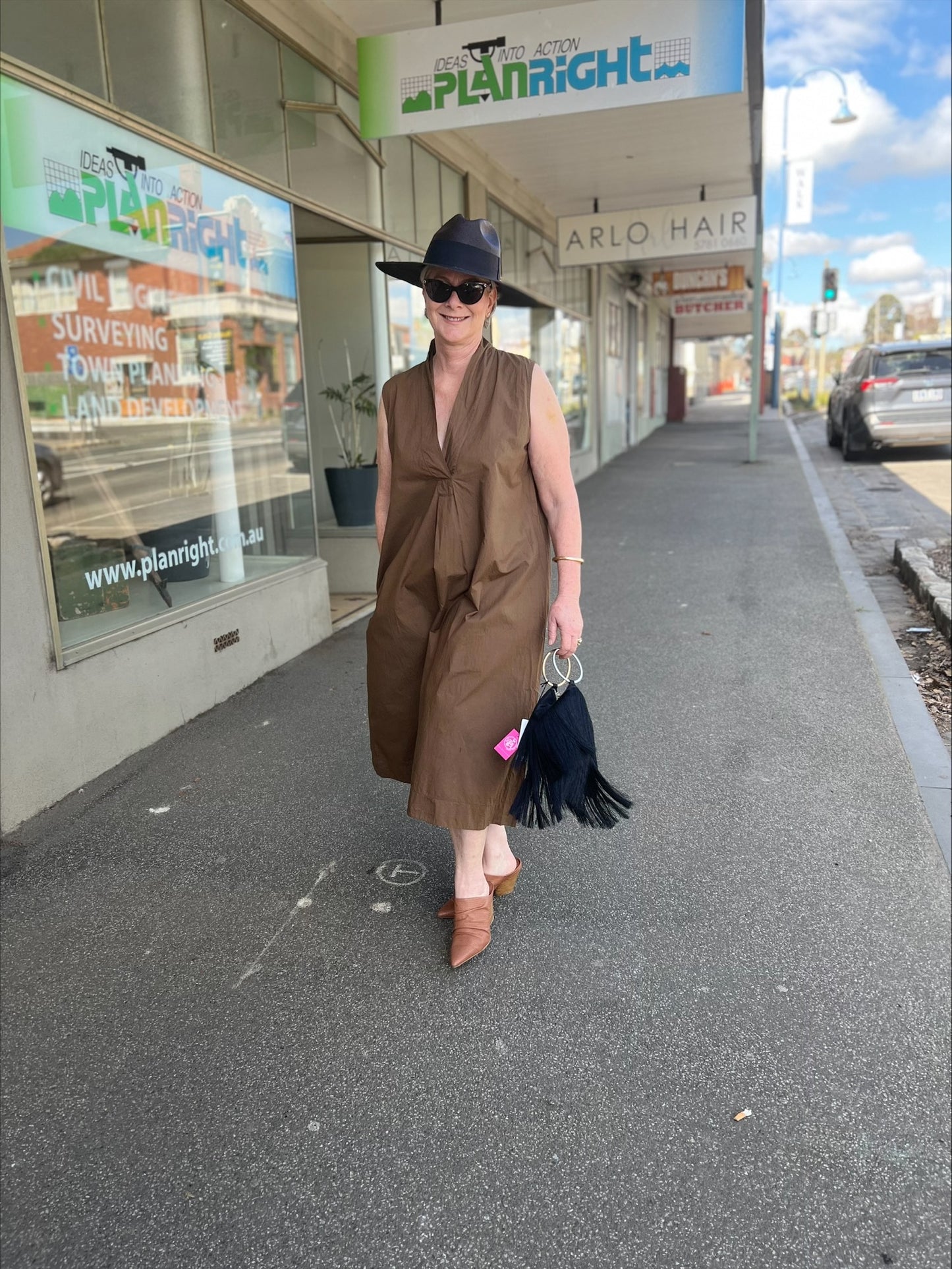 Baci - Organic Cotton Swan Neck Sleeveless Dress in Nutella