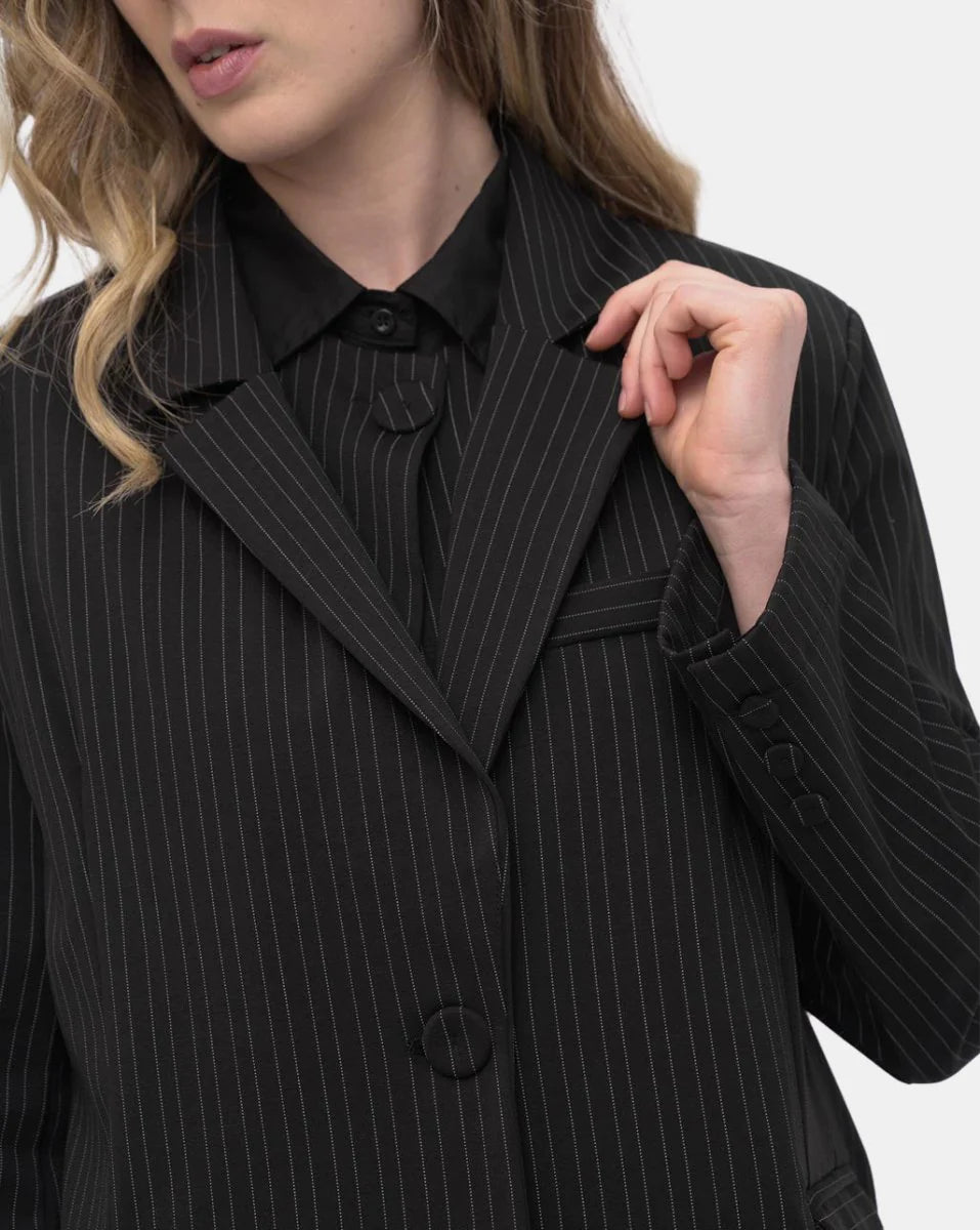 Baci - Striped Collared Cotton Blend Jacket - 2015191BLKSTRXS