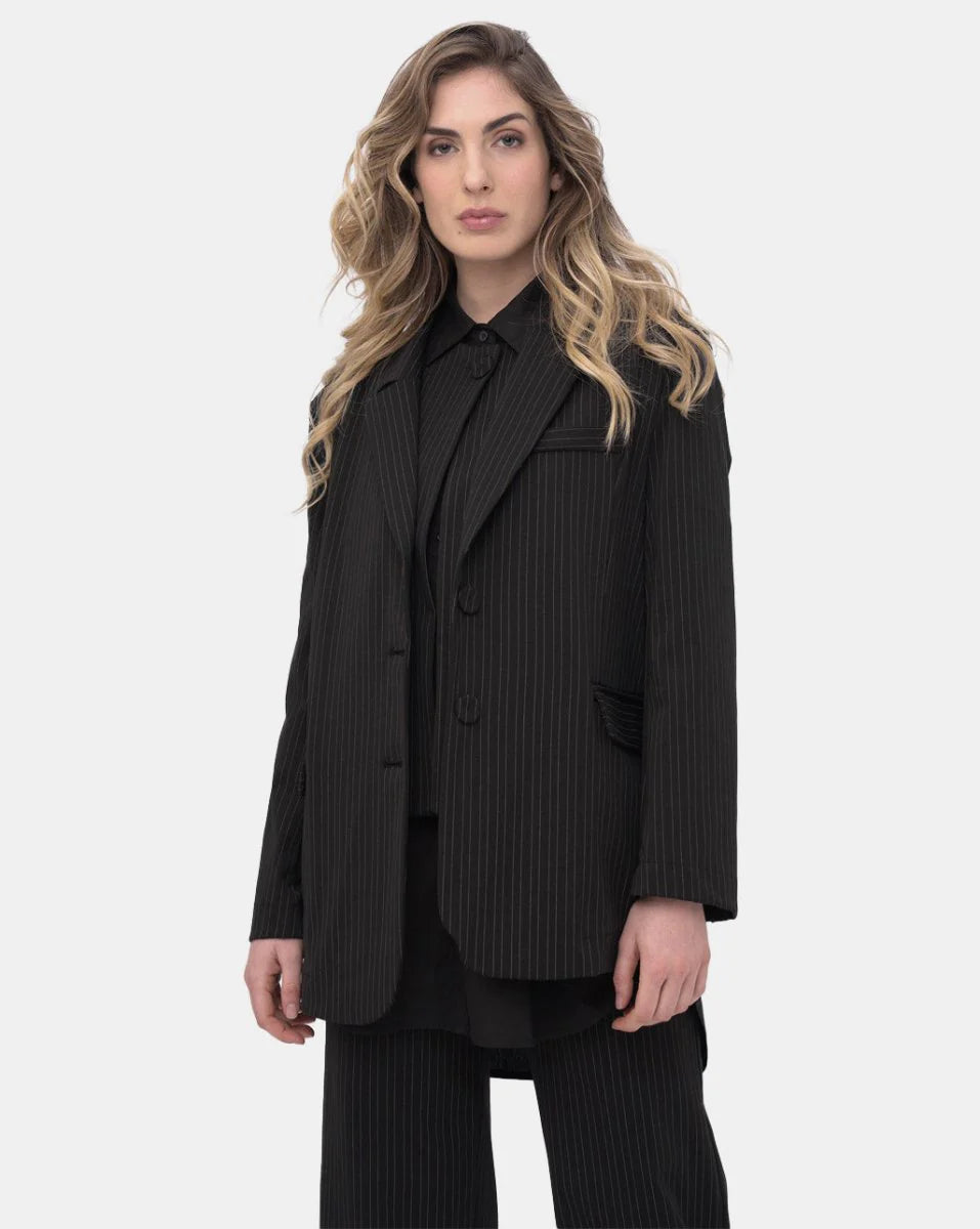 Baci - Striped Collared Cotton Blend Jacket - 2015191BLKSTRXS