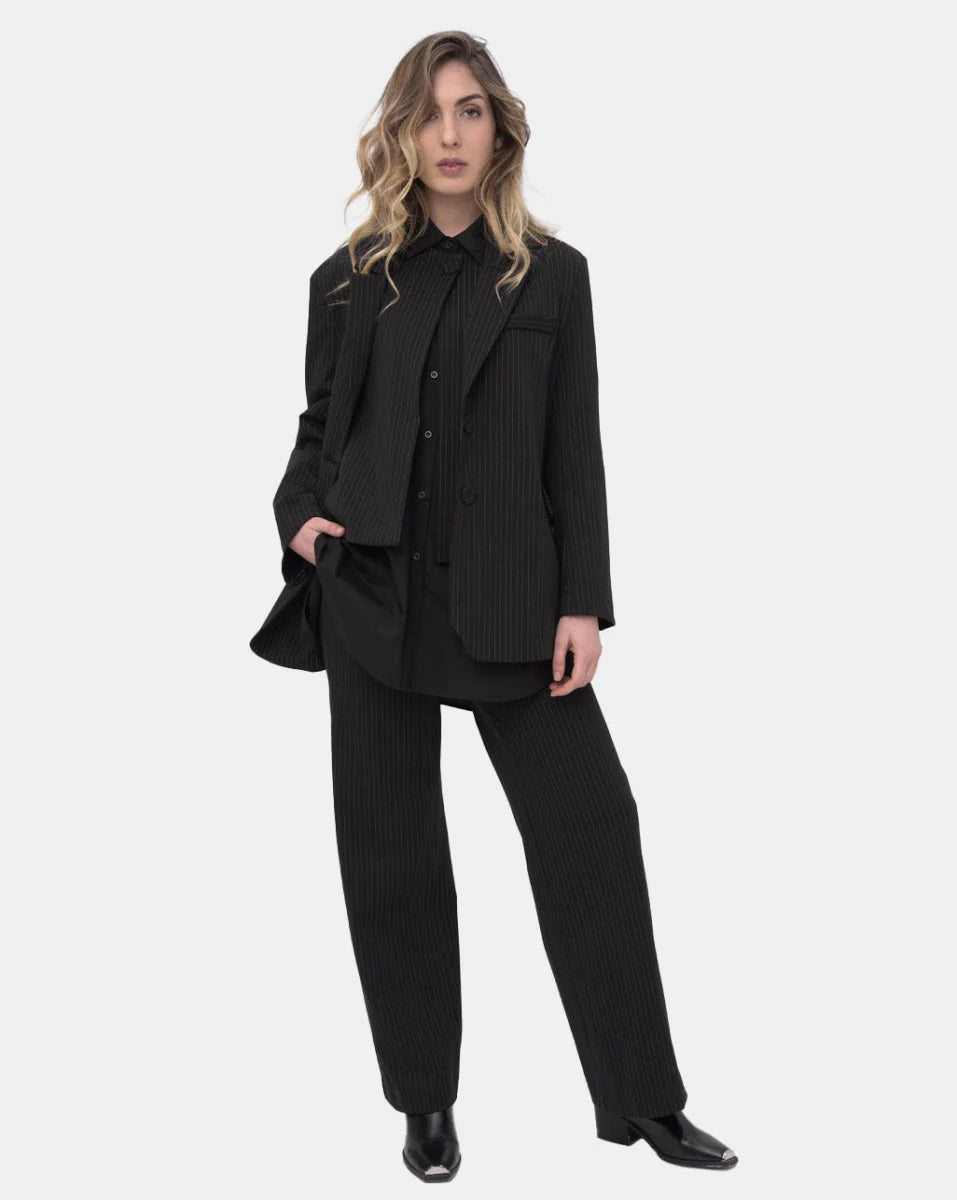 Baci - Striped Collared Cotton Blend Jacket - 2015191BLKSTRXS