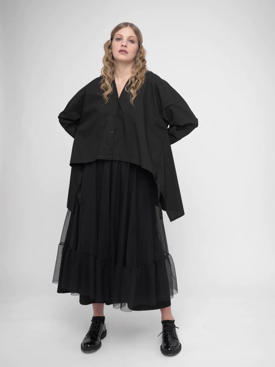 Baci - V Neck Buttoned Long Sleeve Shirt Black - 305919BLKXS