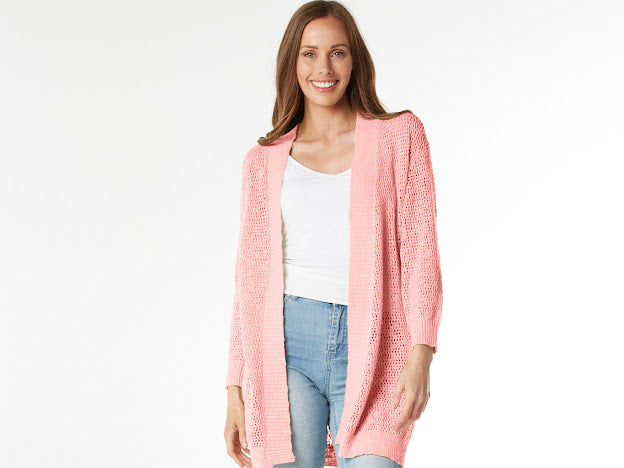 Bella Knitwear - Pointelle Long Line Cardigan