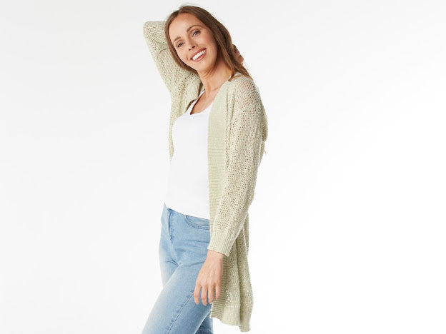 Bella Knitwear - Pointelle Long Line Cardigan