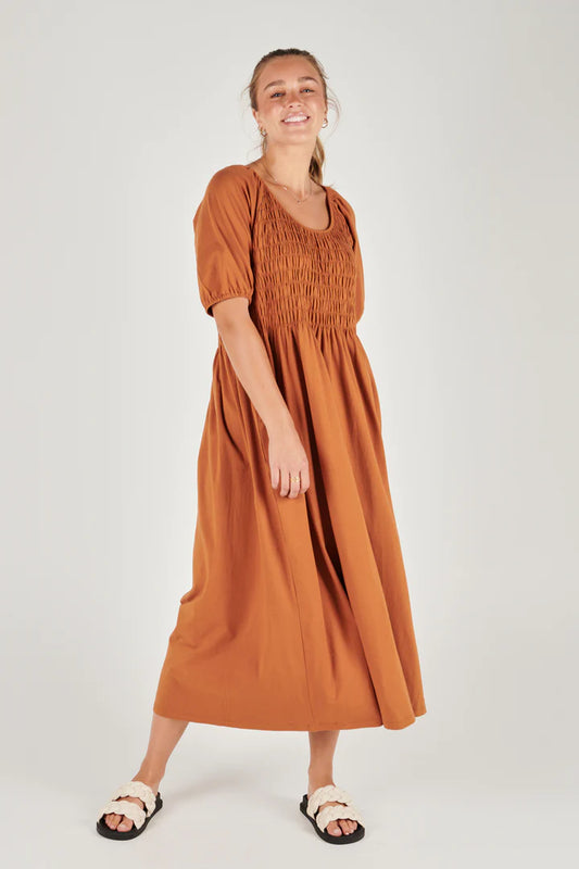 One Ten Willow - Shirred Bodice Maxi Dress - Caramel