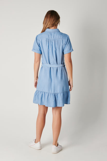 The Laboratory - The Waist Ruffle Dress in Chambray Blue | 1023673