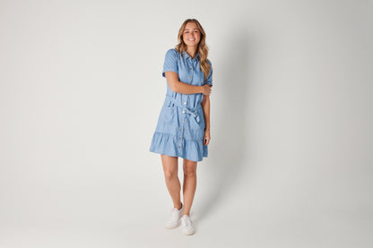 The Laboratory - The Waist Ruffle Dress in Chambray Blue | 1023673