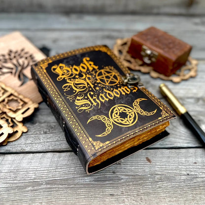 Vintage Leather Journal Notebook with Book of Shadow Print 