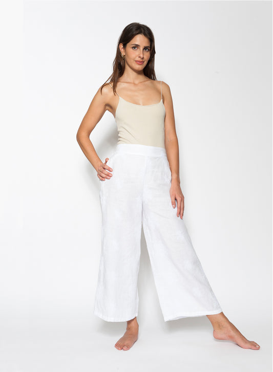 BlueBerry Italia - Embroidered Linen Trousers in White - 23027-RF