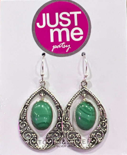 925 Malachite & Filigree Pattern Earrings