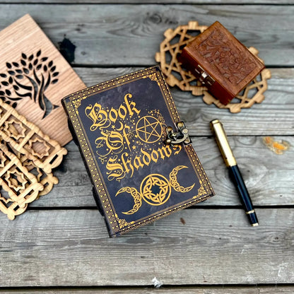 Vintage Leather Journal Notebook with Book of Shadow Print 