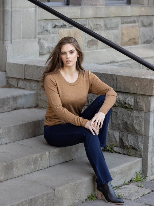 Vassalli - Merino Basic Long Sleeve Crew Neck Top Honey Marle 4241