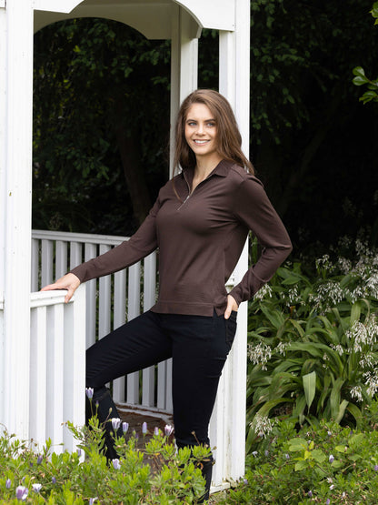 Vassalli - 100% Merino Half Zip Polo Top Espresso 4386