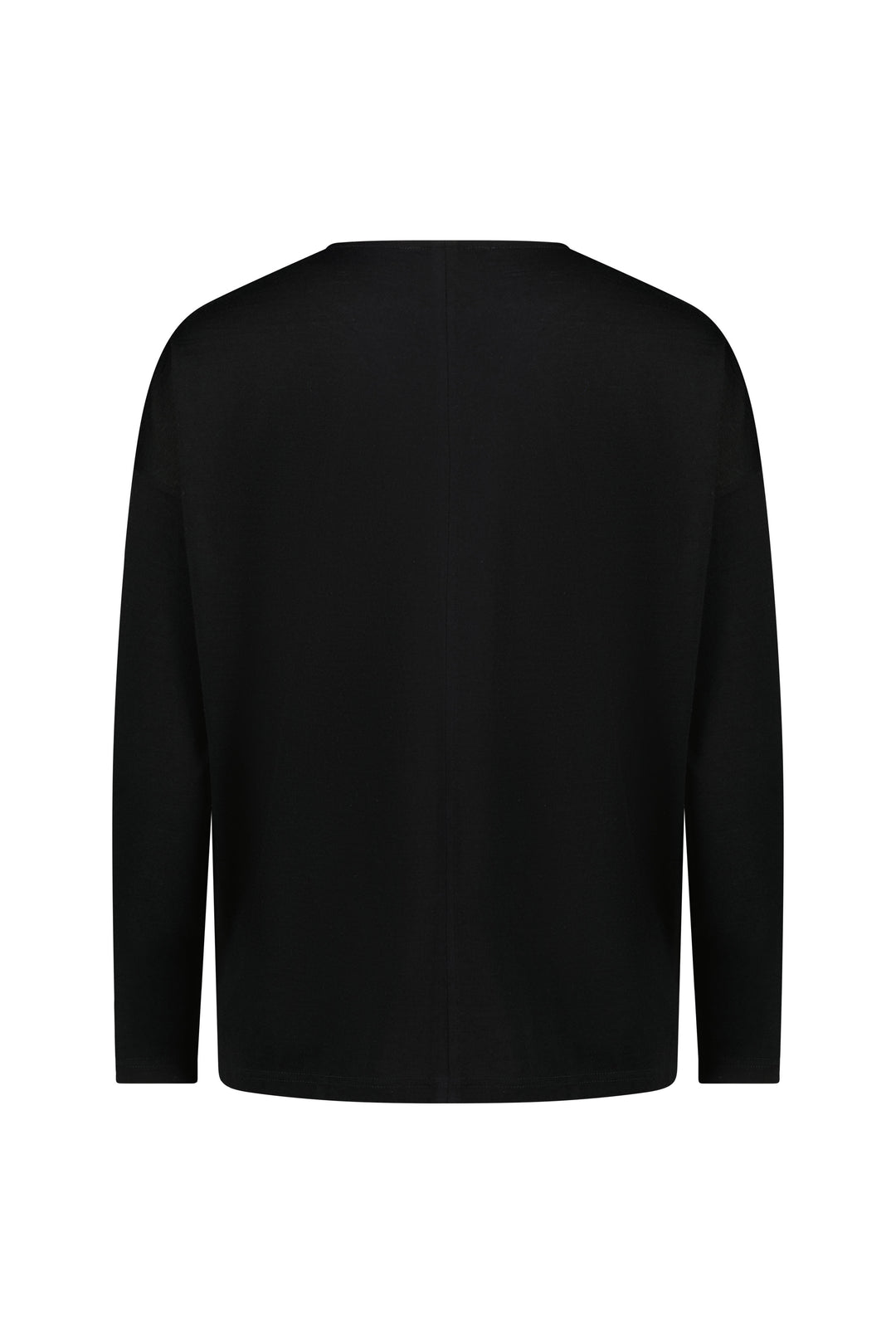 Vassalli - 100% Merino Long Sleeve V Neck Drop Shoulder Top Black 4388