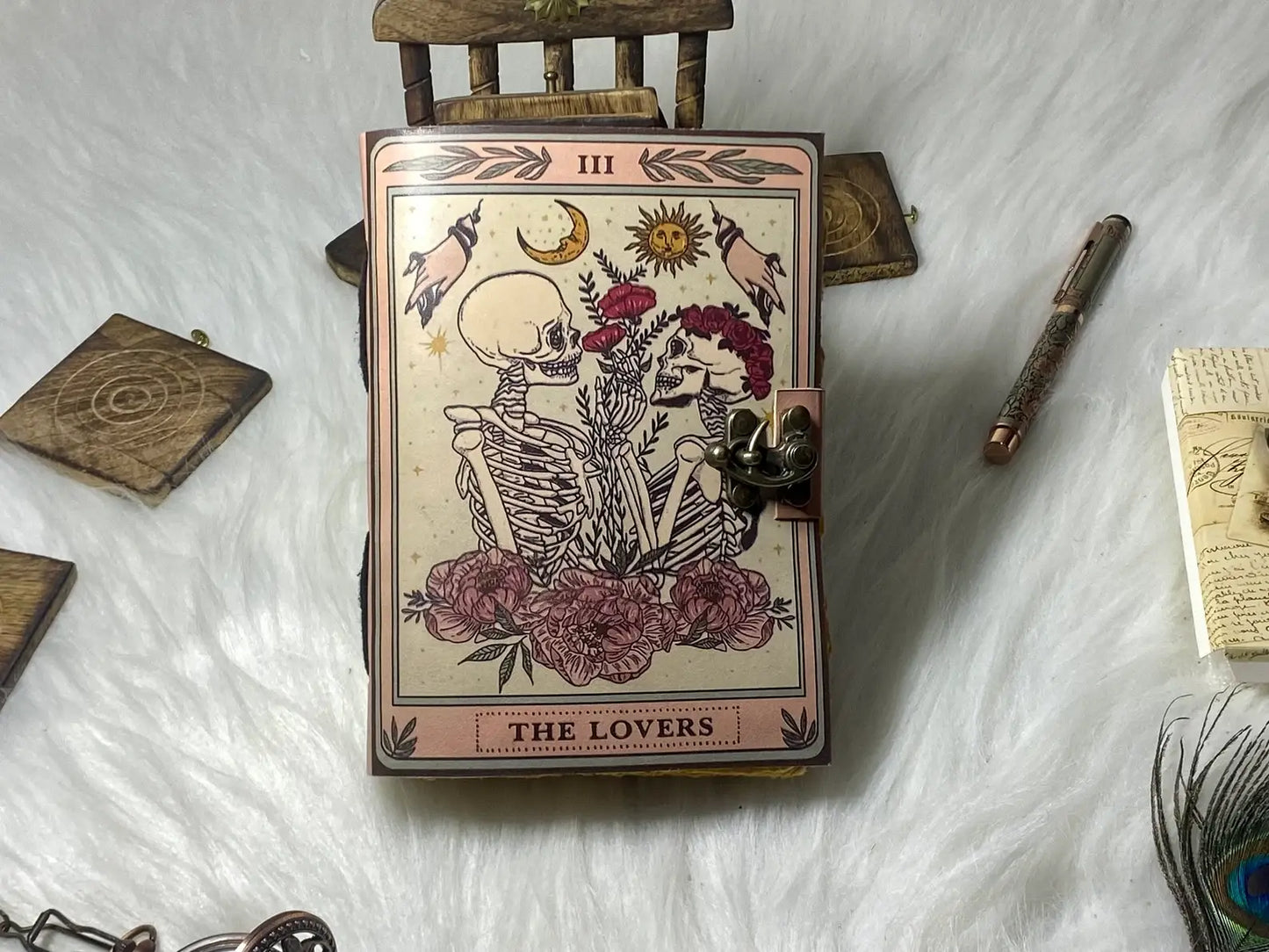 Vintage Leather Journal Notebook with The Lover Print  