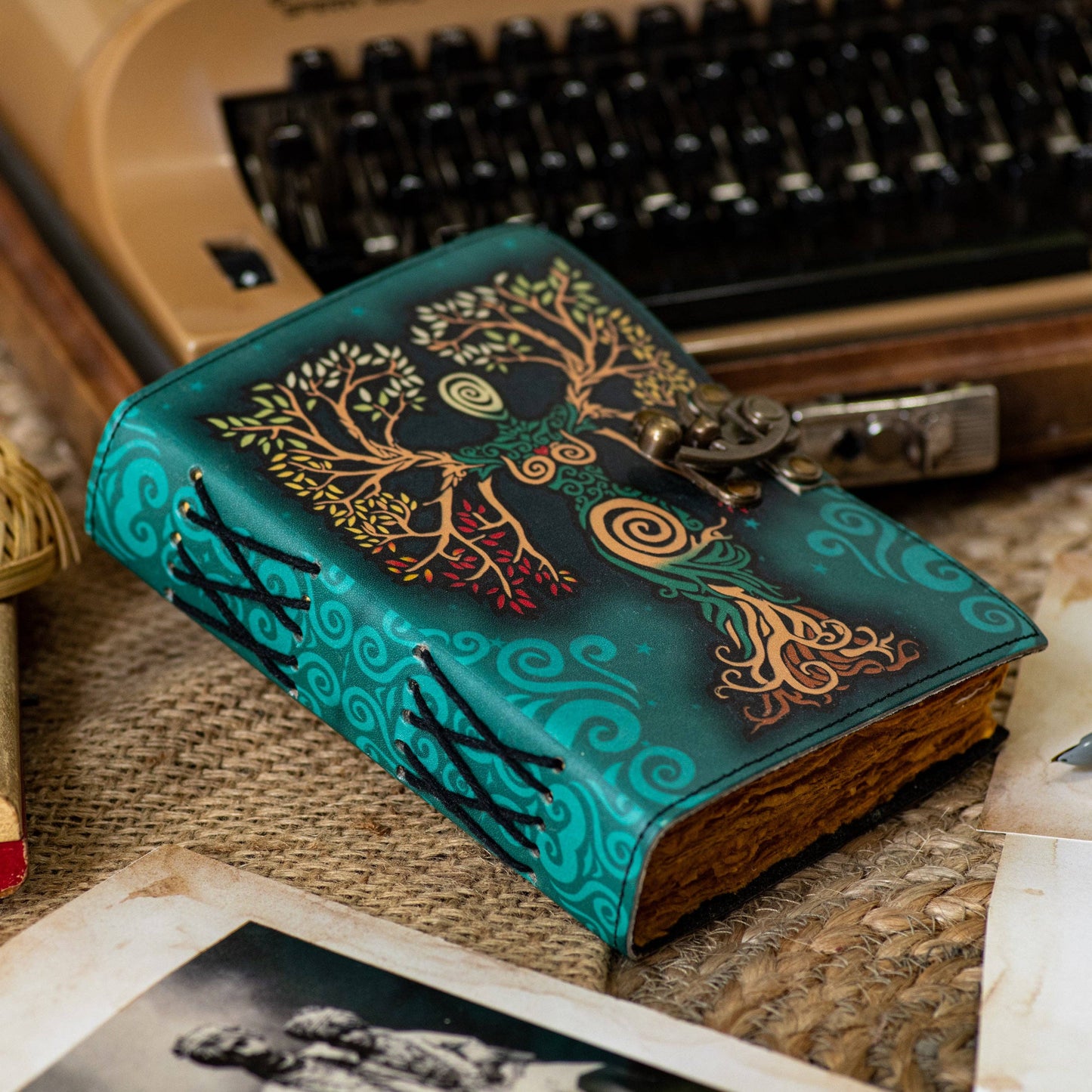 Vintage Leather Journal Diary with Mother of Earth Print