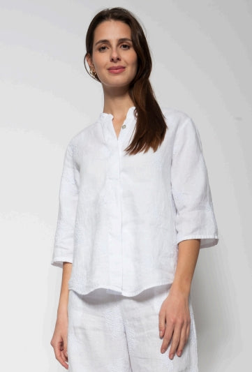 BlueBerry Italia - Embroidered Linen Shirt White - 9737-RF