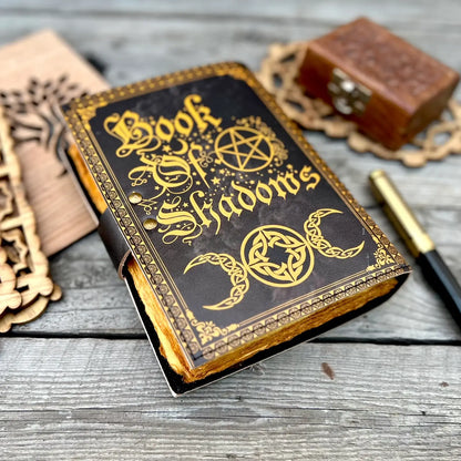 Vintage Leather Journal Notebook with Book of Shadow Print 