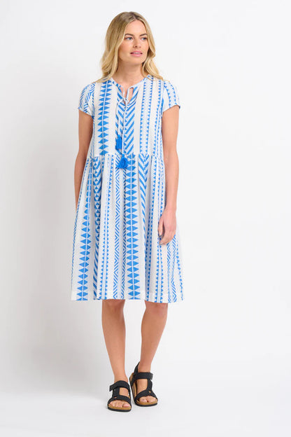 Brakeburn - Jaya Dress White/Blue