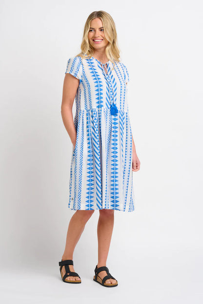 Brakeburn - Jaya Dress White/Blue