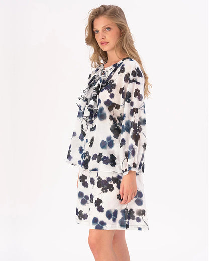 Baci - Tie Neck Cotton Watercolour Small Floral Shirt | 5005SF91